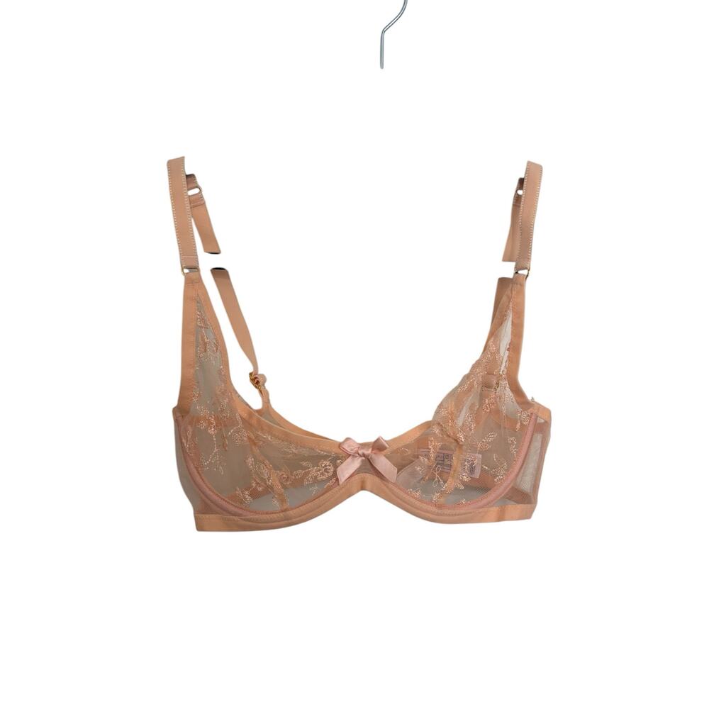 Agent Provocateur Bra Womens 32DD Henrieta Full Cup Underwired Blush Sheer Mesh